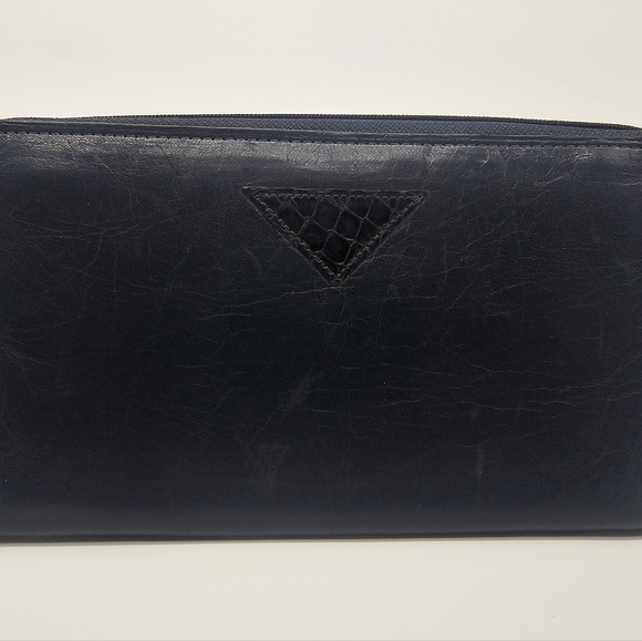 TILLEY Vintage Navy Blue Leather Snakeskin Trim Zip Around Continental Wallet - Picture 4 of 7